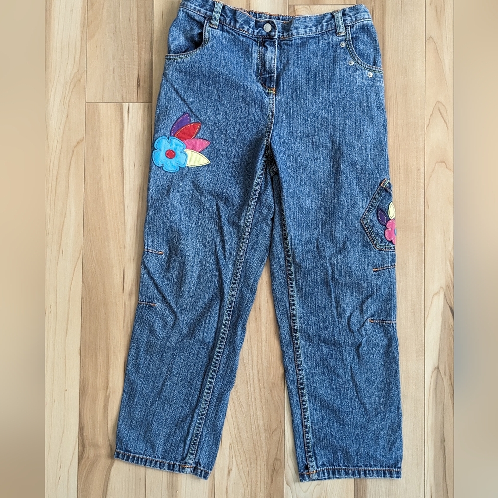 Hanna‎ Andersson patchwork floral jeans size 150 (12) cotton Elastic Waist